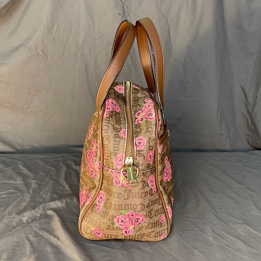 Vintage Y2K Juicy Couture Rose Print Petal Status If The Crown Fits Bowler Bag - Picture 5 of 10
